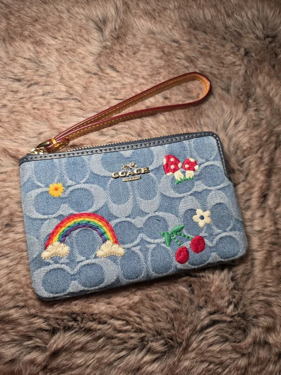 Coach Signature Denim Wristlet with Embroidery - Picture 1 of 3